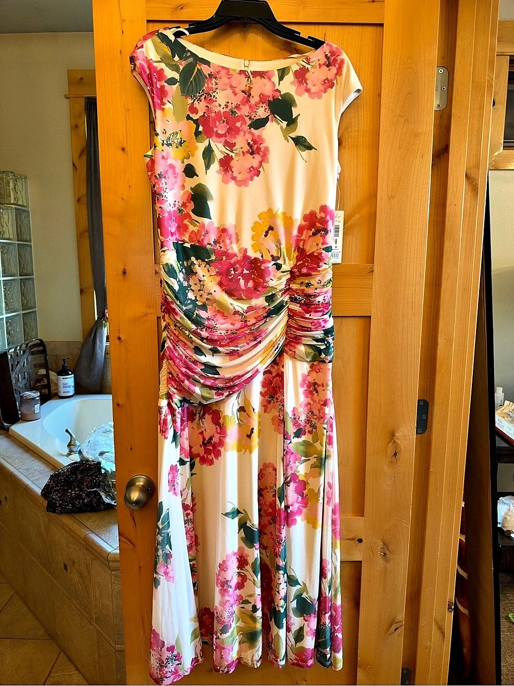Eliza J Floral Ruched Gown Maxi Dress in Pink & White Size 12